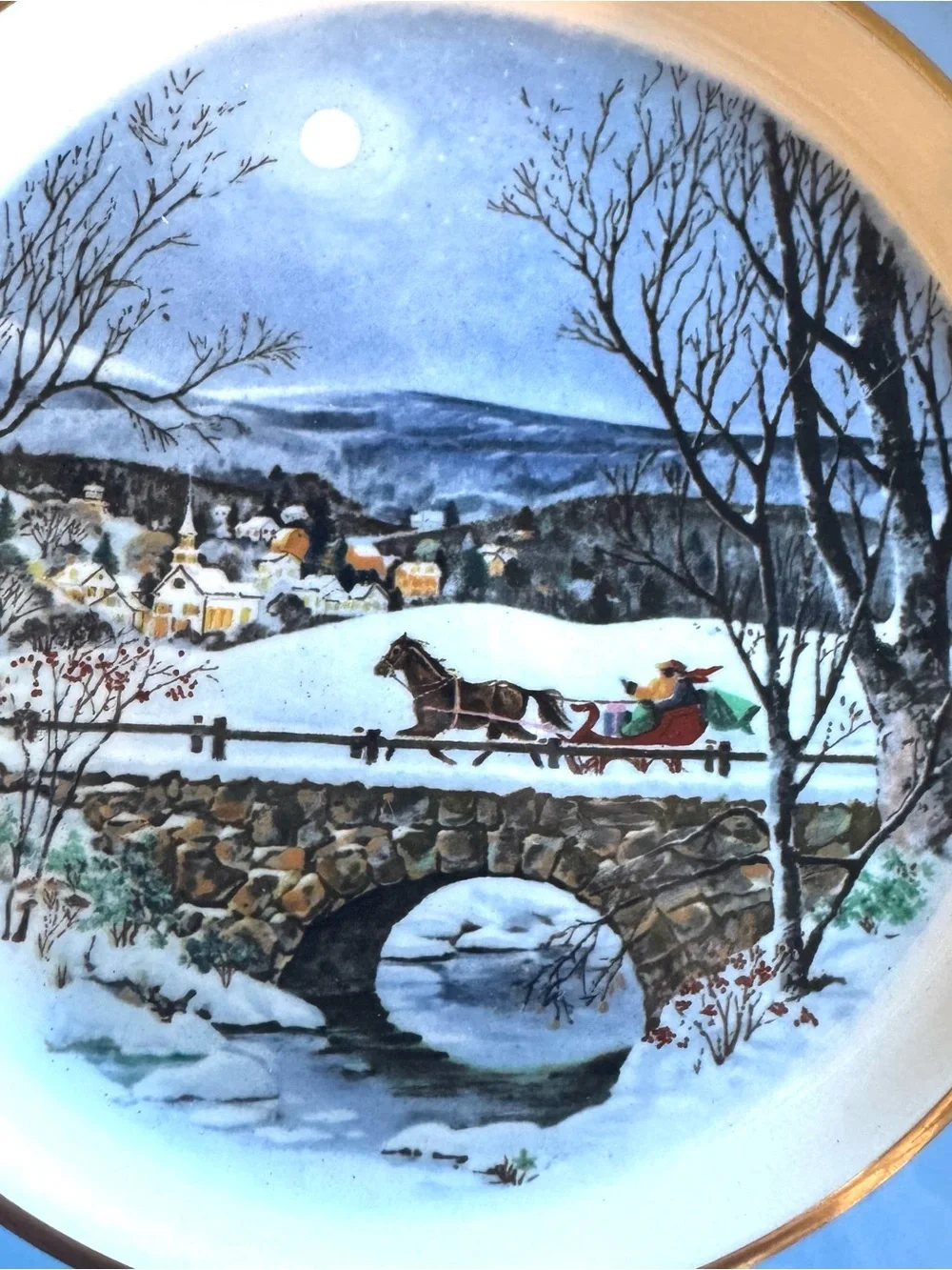 Avon Blue and Gold Holiday Sleigh Plate
